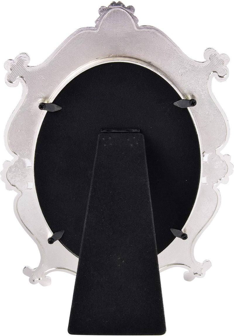 Nerien Decorative Tabletop Oval Mirror Vintage Metal Desktop Mirror with Stand Pearl Floral Frame Makeup Mirror Retro Cosmetic Mirror Countertop Dressing Mirror for Home, Bedroom Decor White-S - Image 4